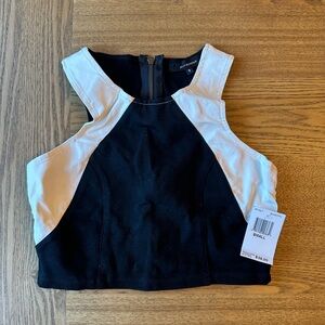 NTW Olivaceous Black and White Contrast Crop Top